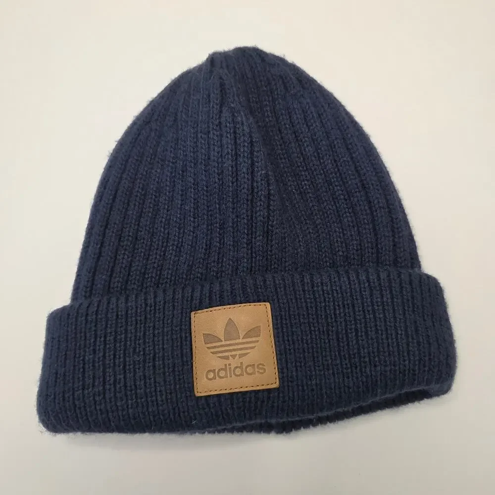 Adidas Originals Knit Beanie Navy OSFA + The North Face Striped Youth Beanie Set